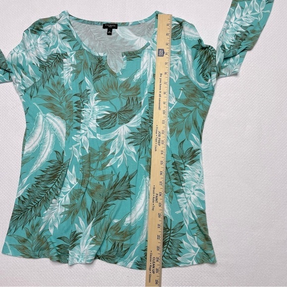 Talbots Pleated Palm Frond Tunic Top 3/4 Sleeve Turquoise, Brown, White Size MP - Picture 7 of 11